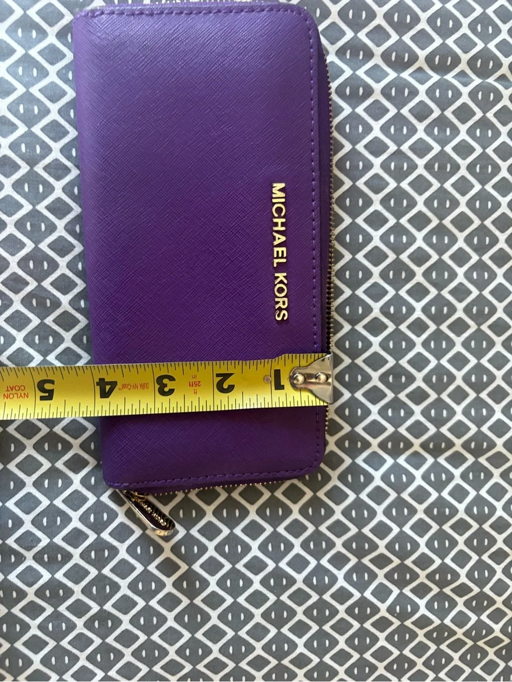 Michael Kors Purple Saffiano Zip Wallet with Gold Logo